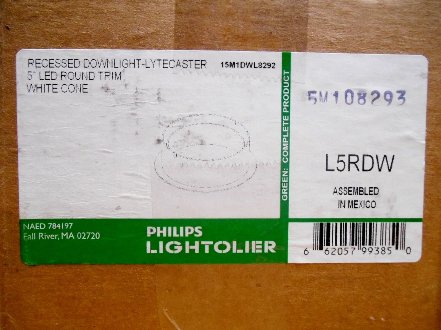 LIGHTOLIER L5RDW RECESSED DOWNLIGHT 5” LED ROUND TRIM WHITE