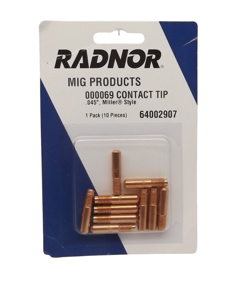 PACKAGE OF 10 RADNOR 000069 64002907 CONTACT WELDING TIP .045 MILLER STYLE