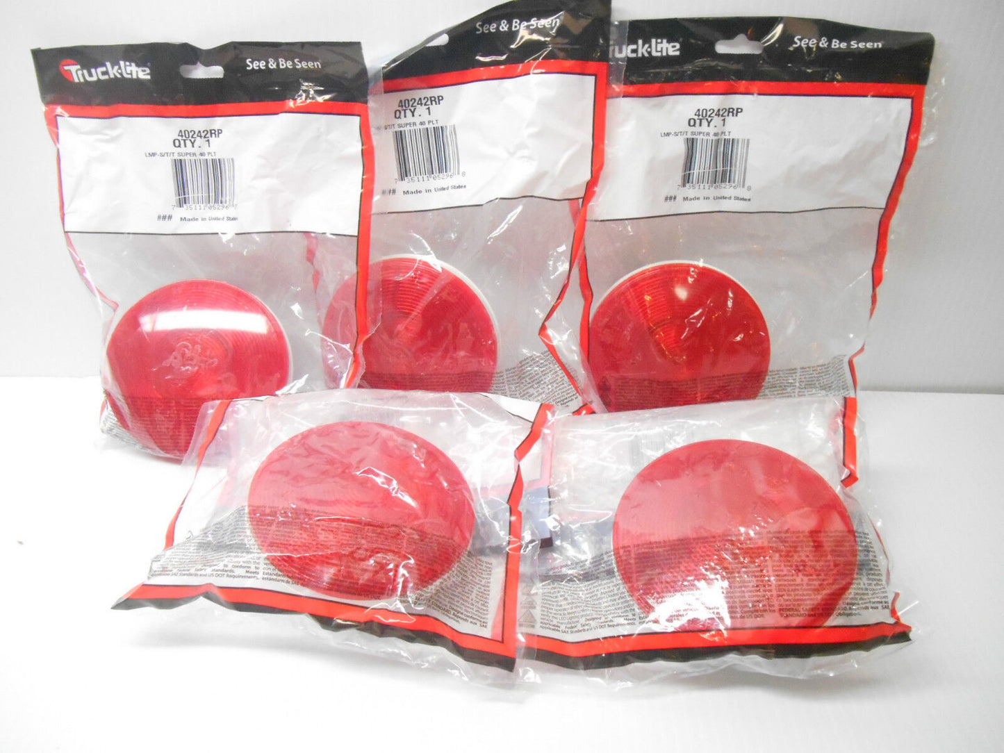 LOT OF 5 TRUCK-LITE 40242RP STOP TURN TAIL LAMP RED - NEW