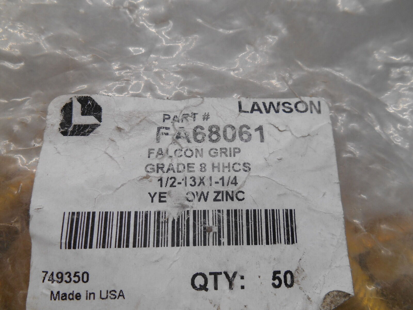 LOT OF 50 LAWSON FA68061 FALCONGRIP GRADE 8 ½-13 X 1-1/4” HEX CAP SCREW